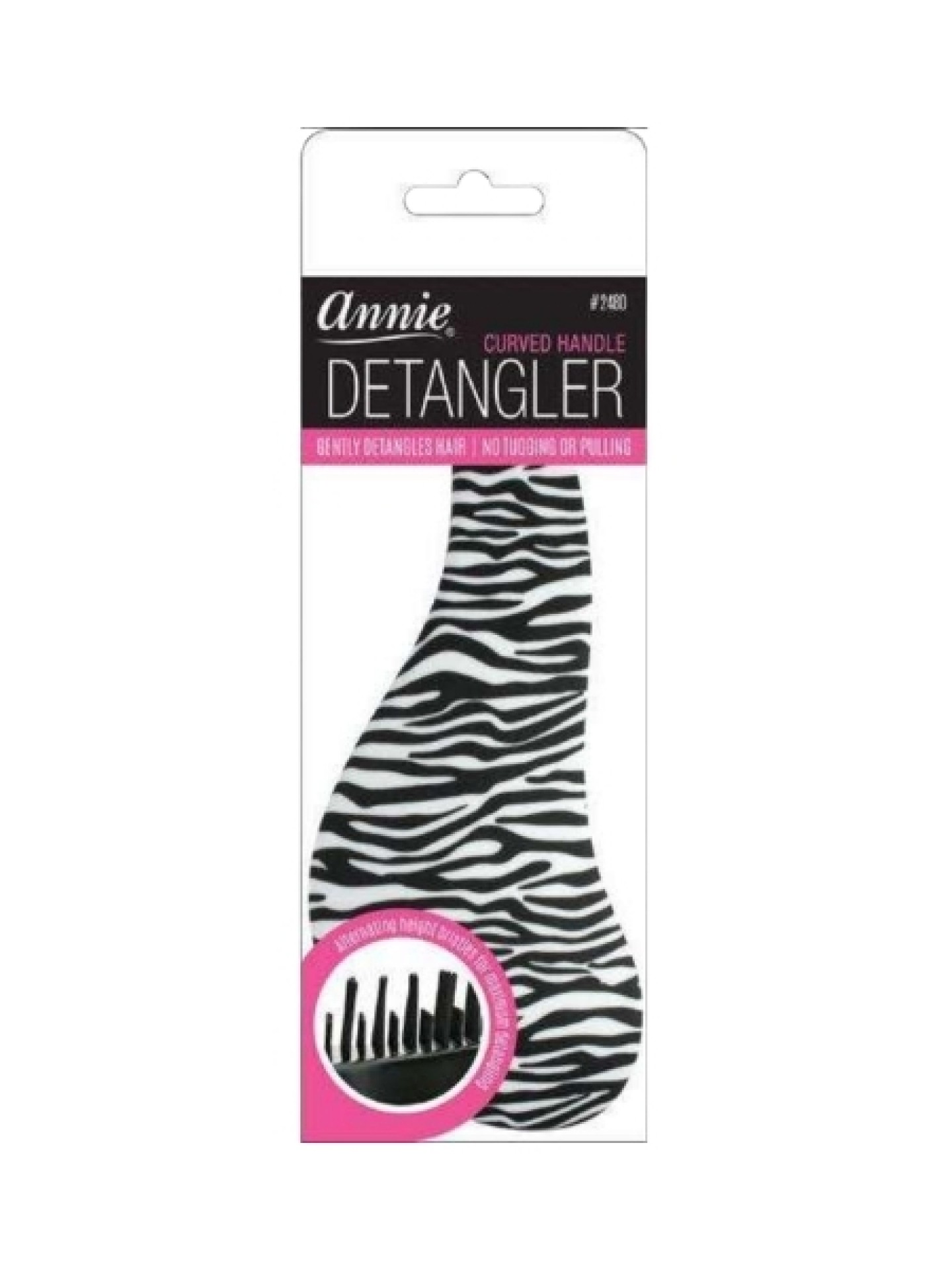 Annie Curved Handle Detangler Brush Zebra Pattern #2480