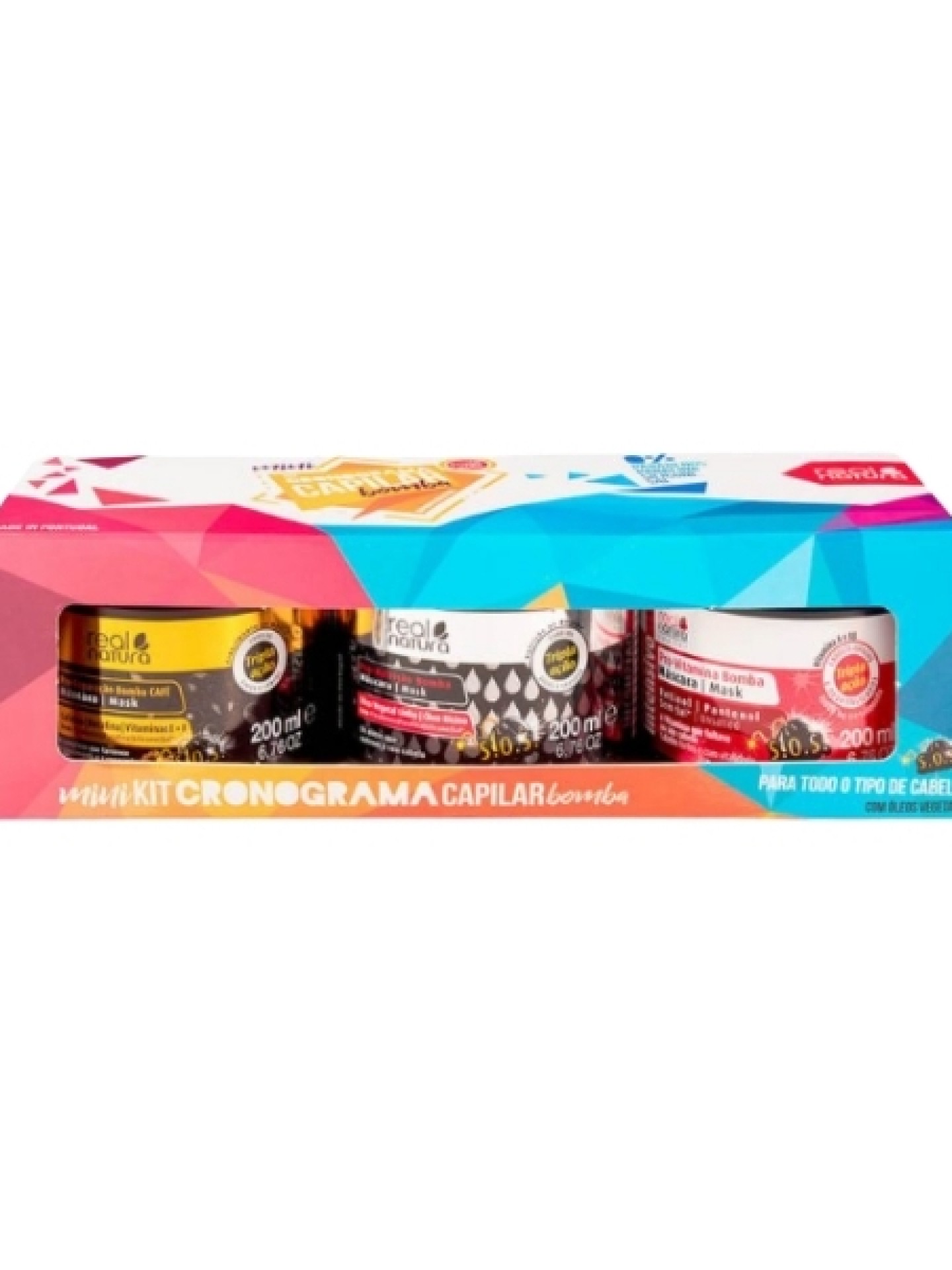 Real Natura Mini Kit Cronograma Capilar 3 x Máscara 200ml